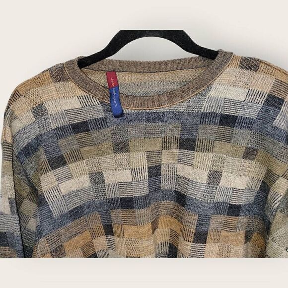 Vtg Jack Leftcourt Mens Sweater Sz XL Pullover Blue Brown Geometrics‎ 80s Preppy - Picture 3 of 13